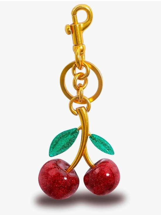 Accessories - Resin Glitter Cherry Gold-Tone Keychain